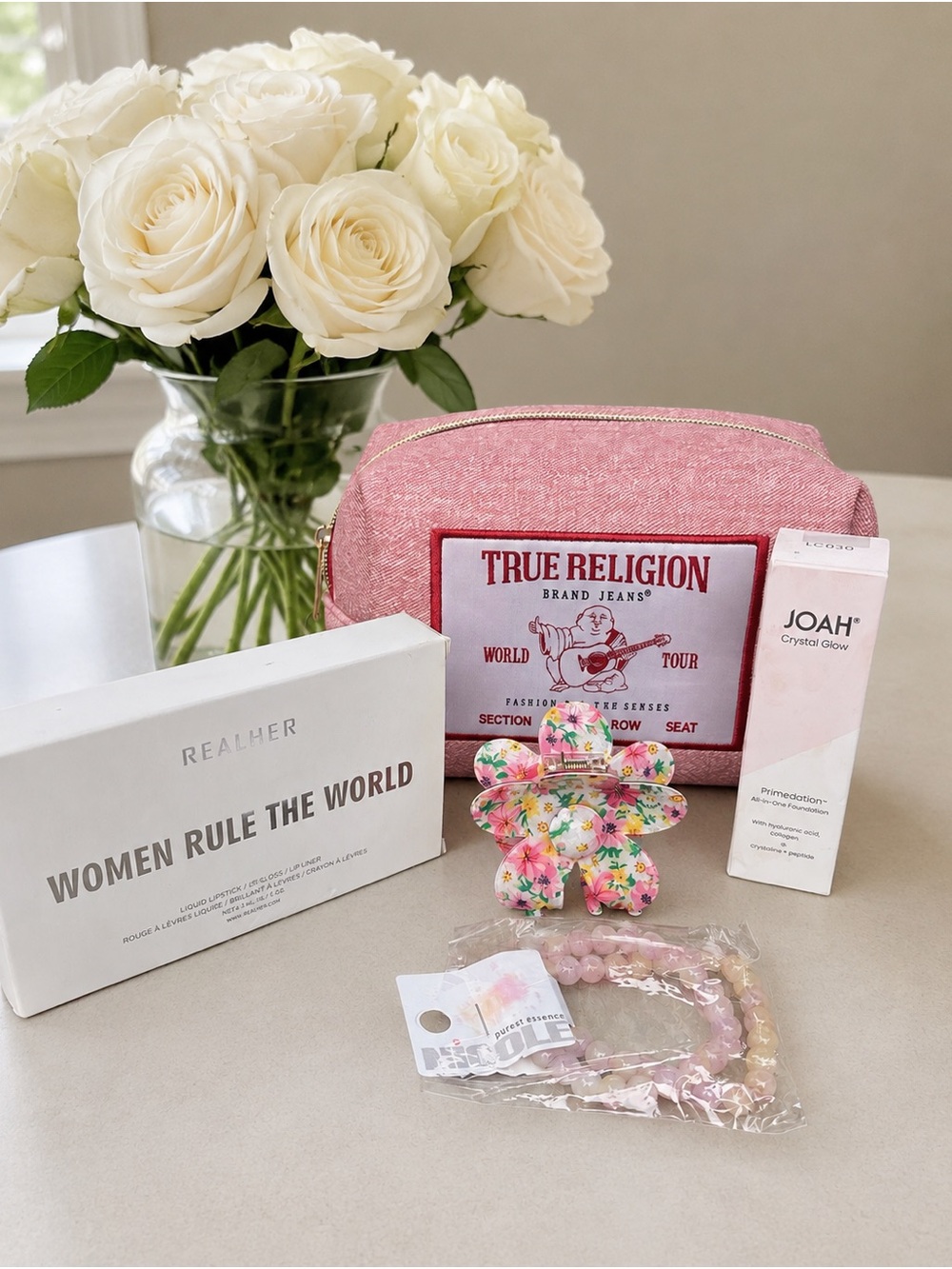 True Religion Pink Logo Cosmetic Pouch Girl Power Bundle